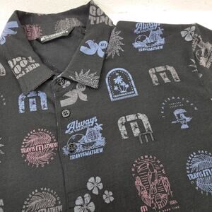 Travis Mathew Shirt Mens XL Black Polo Cove Dive Golf Mermaid Performance AOP